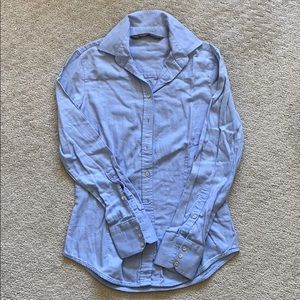 Zara Lt Blue Herringbone Button Down Blouse SzS